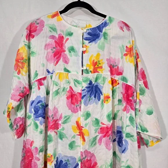 USA Vintage 70's Cottagecore Multicolor Floral Maxi Dress by MISS ELAINE Size XL - Picture 5 of 17